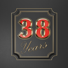 Red inscription  thirty-eight years (38 years) with gold edges on a dark background with gold edging
