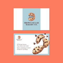 Name card template with homemade cookie concept,watercolor style