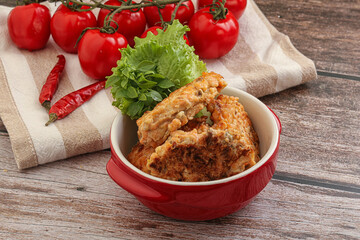 Fried salmonn cutlet in the bowl