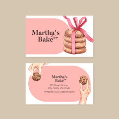 Name card template with homemade cookie concept,watercolor style