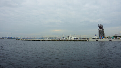 Kanagawa Prefecture Japan. Tokyo bay. Car parking in background