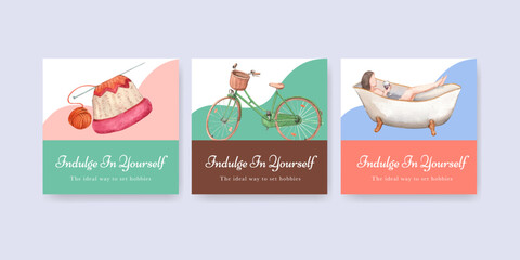 Banner template with self care hobbie concept,watercolor style