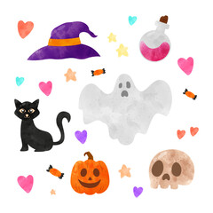 Set of watercolor halloween element vector illustration
