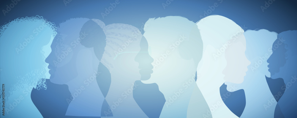 Canvas Prints Group diversity silhouette multiethnic people from the side. Community of collaborators or colleagues. Concept of bargain agreement or pact. Collaborate. Co-workers. Harmony. Organization