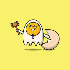 Cute cartoon mascot character wise judge fried eggs wearing glasses and holding a hammer 
