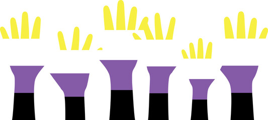 Silhouette of yellow, white, purple and black colored hands as the colors of the non-binary flag. Flat design illustration.