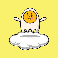 Cute cartoon fried eggs character standing in cloud vector illustration