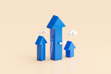 Business chart 3d graph arrow on growth finance background with success financial education development strategy concept or increase economy market profit and simple goal step marketing achievement.