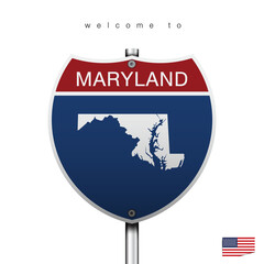 An Sign Road America Style with state of American, Maryland and map, vector art image illustration
