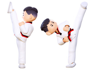 3D character kid who kicks Taekwondo