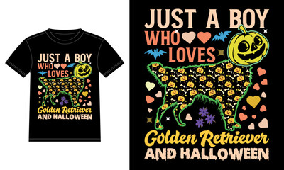 Just a Boy Who Loves Golden Retriever and Halloween Funny T-Shirt