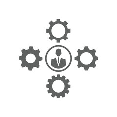 Gear, specialist, support icon. Gray vector graphics.