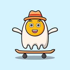 cute cartoon fried eggs standing on skateboard with cartoon vector illustration style