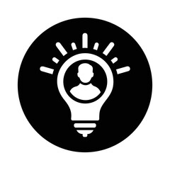 Idea, person, bulb icon. Black vector sketch.