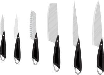 Set of kitchen knives for various products