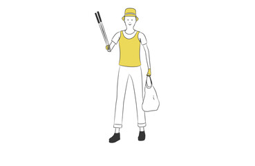 Fototapeta premium ごみ拾いをする男性のシンプルなイラスト