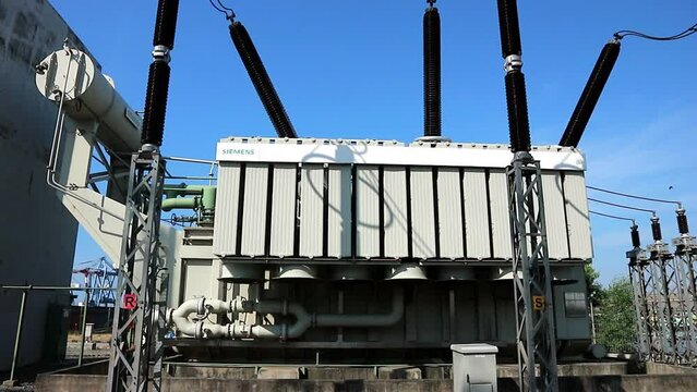 Jakarta, Indonesia, 06 September 2022; 500kv high voltage 3 phase transformer
