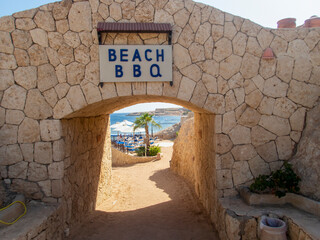 Way to the beach with BBQ through the archway, Hurghada, Egypt