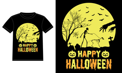 Skeleton Walking Golden Retriever Funny Halloween T-Shirt