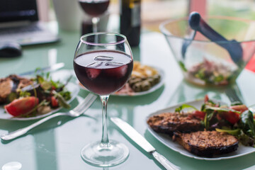 dinner for two with steaks and red wine