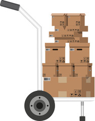 Metallic hand truck with boxes