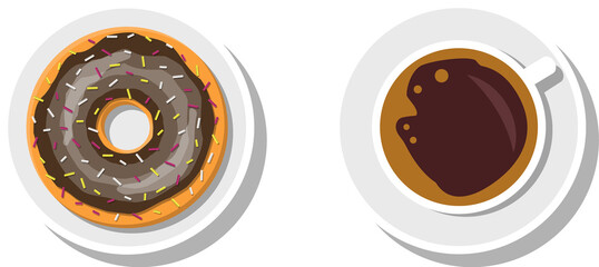 Coffee cup and donut with chocolate cream