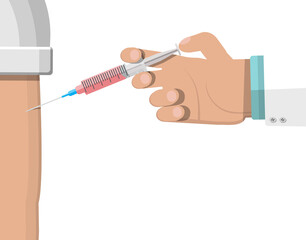 Doctor hand with syringe, vaccination of patient