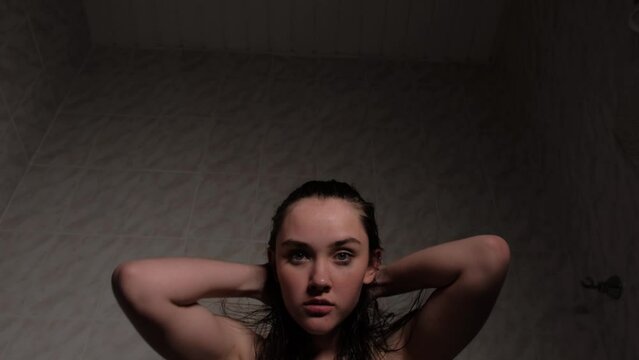 Girl with a drug breakdown. Hysteria addict.