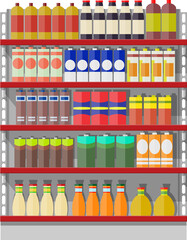 Supermarket shelves with groceries