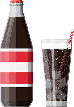 Bottle And Glass With Cola And Striped Straw