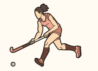 Field Hockey Sport Female Player Action Cartoon Graphic Vector