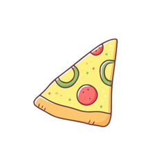 A slice of pizza with pepper and tomato isolated on a white background. Vector fast food illustration.