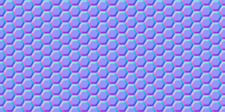 Normal map of hive or metal grid seamless pattern with regular rounded honeycomb cell texture. Bump mapping of hexagon geometry material. 3d rendering shader illustration © Kusandra