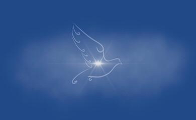 illustration of a dove in the sky with a light 