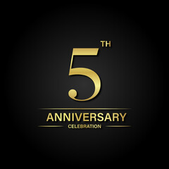 Fototapeta premium 5th anniversary celebration with gold color and black background. Vector design for celebrations, invitation cards and greeting cards.