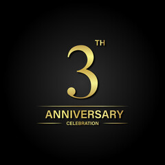 Fototapeta na wymiar 3th anniversary celebration with gold color and black background. Vector design for celebrations, invitation cards and greeting cards.
