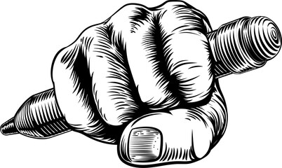Woodcut Fist Hand Holding Pencil