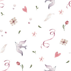 seamless pattern with birds and flowers