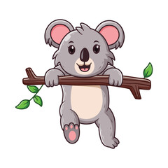 Cute Koala Climbing the Tree Cartoon. Animal Icon Concept. Flat Cartoon Style. Suitable for Web Landing Page, Banner, Flyer, Sticker, Card
