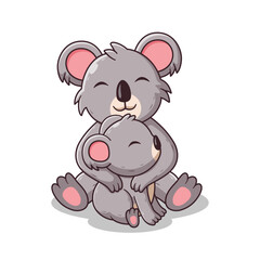Loving Mother Koala hug the baby. Animal Icon Concept. Flat Cartoon Style. Suitable for Web Landing Page, Banner, Flyer, Sticker, Card