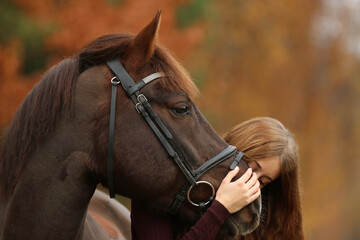 Fototapeta premium A girl and her horse, Gotland Sweden.