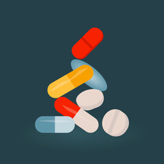 Set of different kind of pills. Illustration can be used on medical sfiere (print, typography). 