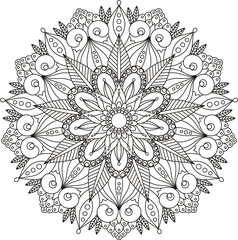 PNG ornamental elegant mandala pattern. Outline floral round ornament