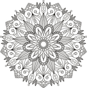 PNG ornamental elegant mandala pattern. Outline floral round ornament