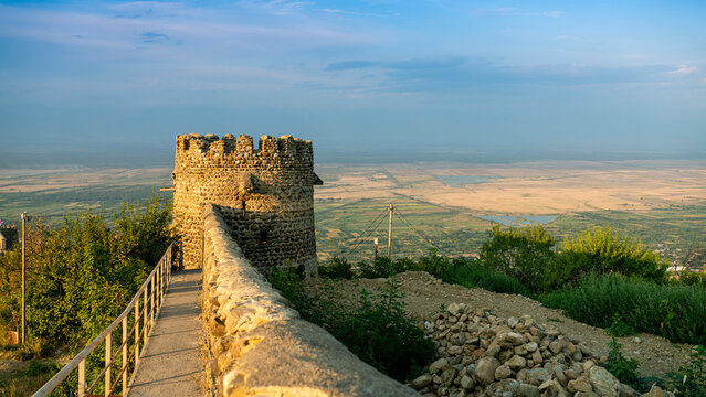 Sighnaghi Wall and a view of the valley in Sighnaghi town in Kaheti region of Georgia.
