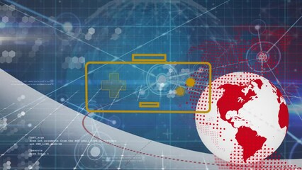 Animation of data processing over globe and gamepad icon - Powered by Adobe