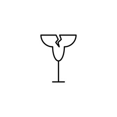 cracked wineglass or goblet glass icon on white background. simple, line, silhouette and clean style. black and white. suitable for symbol, sign, icon or logo