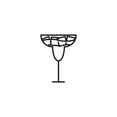 wineglass or goblet glass icon with ice cube on white background. simple, line, silhouette and clean style. black and white. suitable for symbol, sign, icon or logo