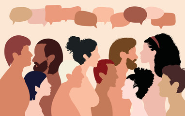 Communication and social network concept with multicultural group. Colourful clouds. Multiethnic speech bubble. Communication and social network concept with multicultural group.