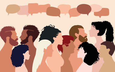 Social network and community with many people of various ethnicities and cultural backgrounds sharing communication and exchanging ideas.